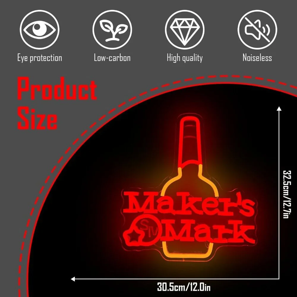 Makesr Mark whiskey Neon Sign for Bar Pub Man Cave and Party Bright Led Light